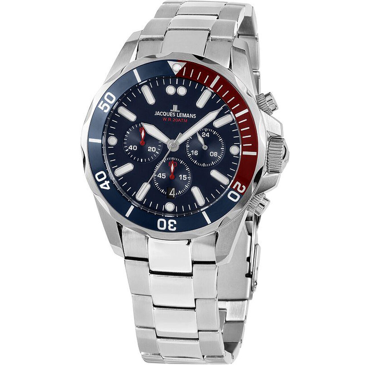 Ceas barbatesc Jacques Lemans 1-2091G, Quartz, 44mm, 20ATM, Argintiu