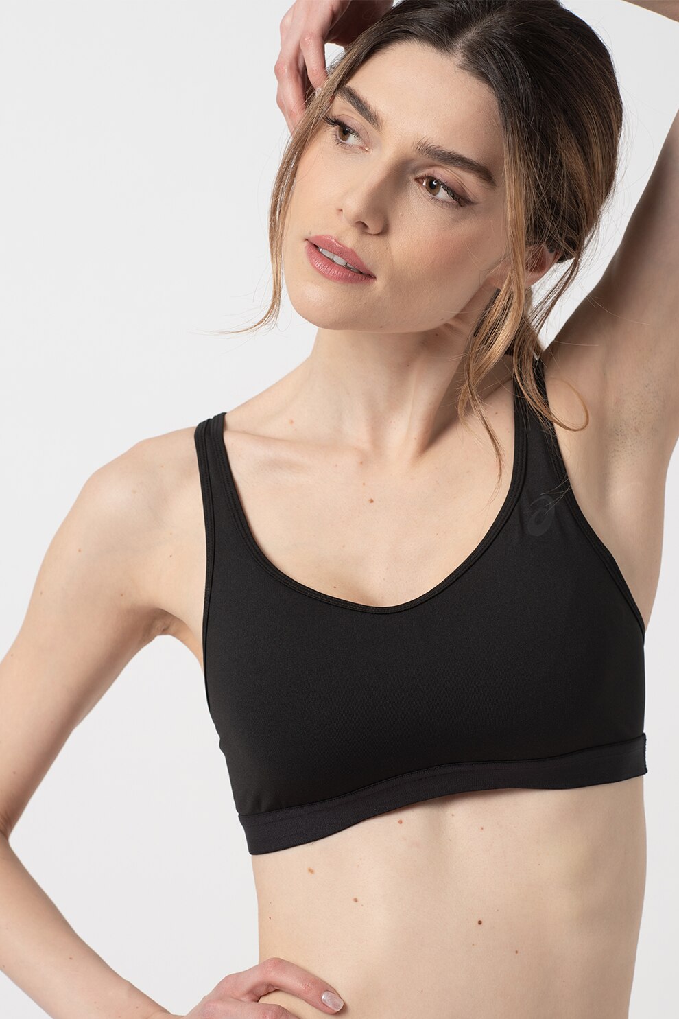 Asics, Bustiera cu sustinere minima si barete incrucisate, pentru fitness, Negru