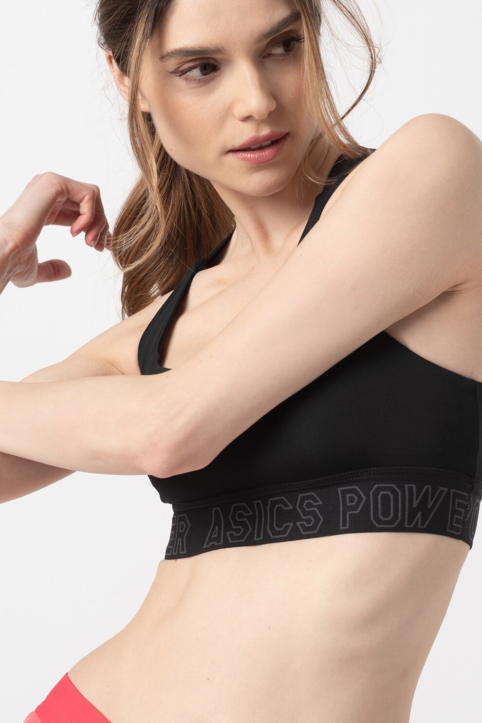 Asics, Bustiera cu spate decupat si banda cu imprimeu logo pentru fitness Base, Negru, XS