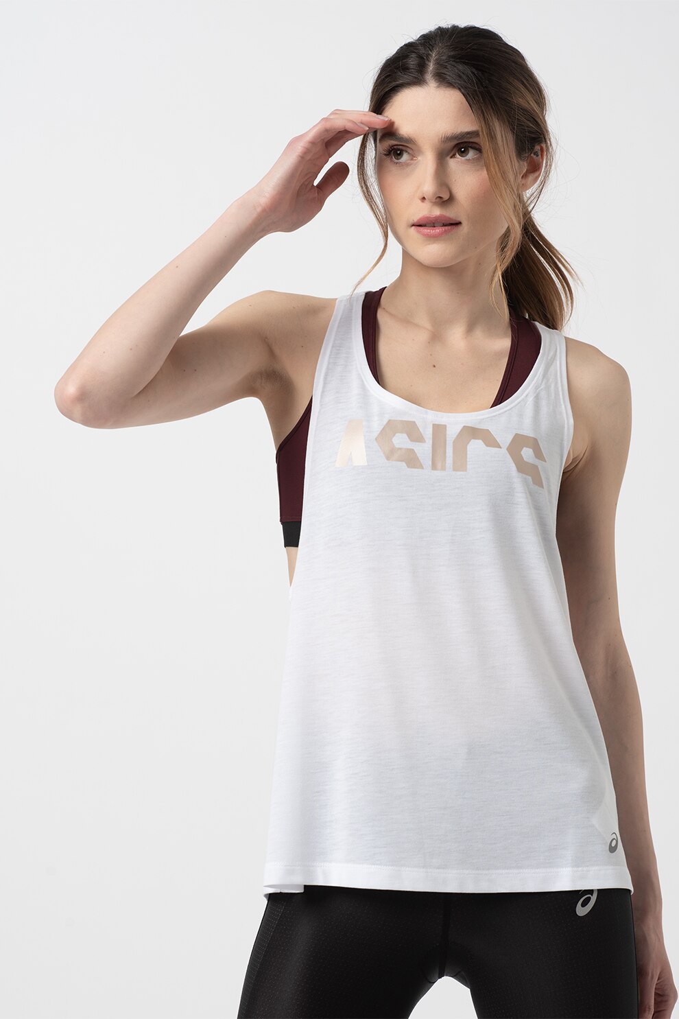 Asics, Top cu logo metalizat, pentru antrenament GPX Strap, Alb