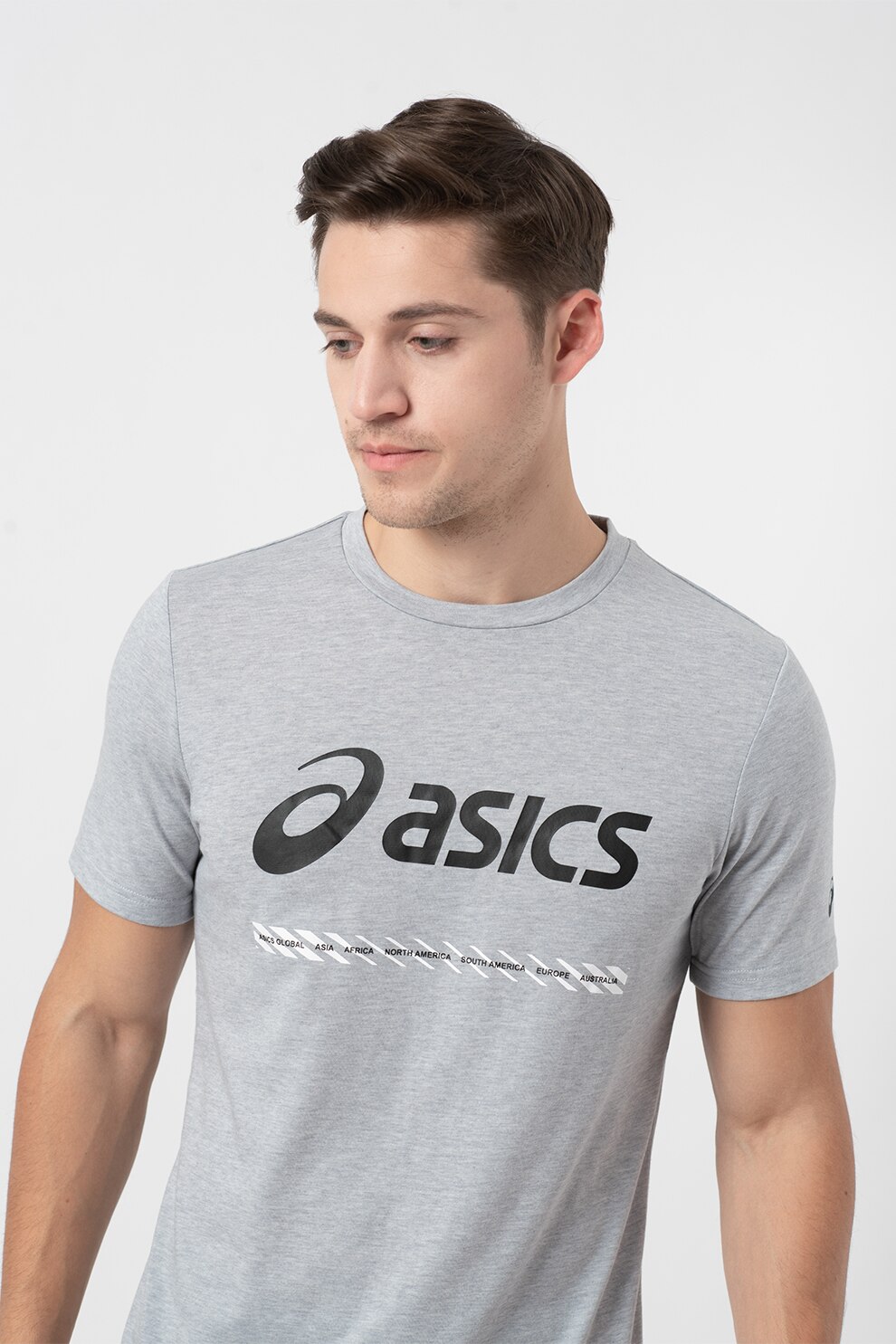 Asics, Tricou unisex cu imprimeu logo, pentru fitness City Attack, Gri melange
