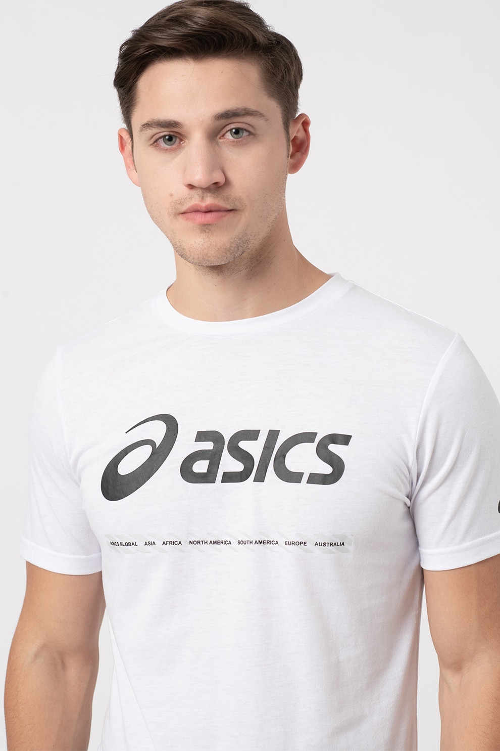 Asics, Tricou unisex cu imprimeu logo, pentru fitness City Attack, Alb/Negru