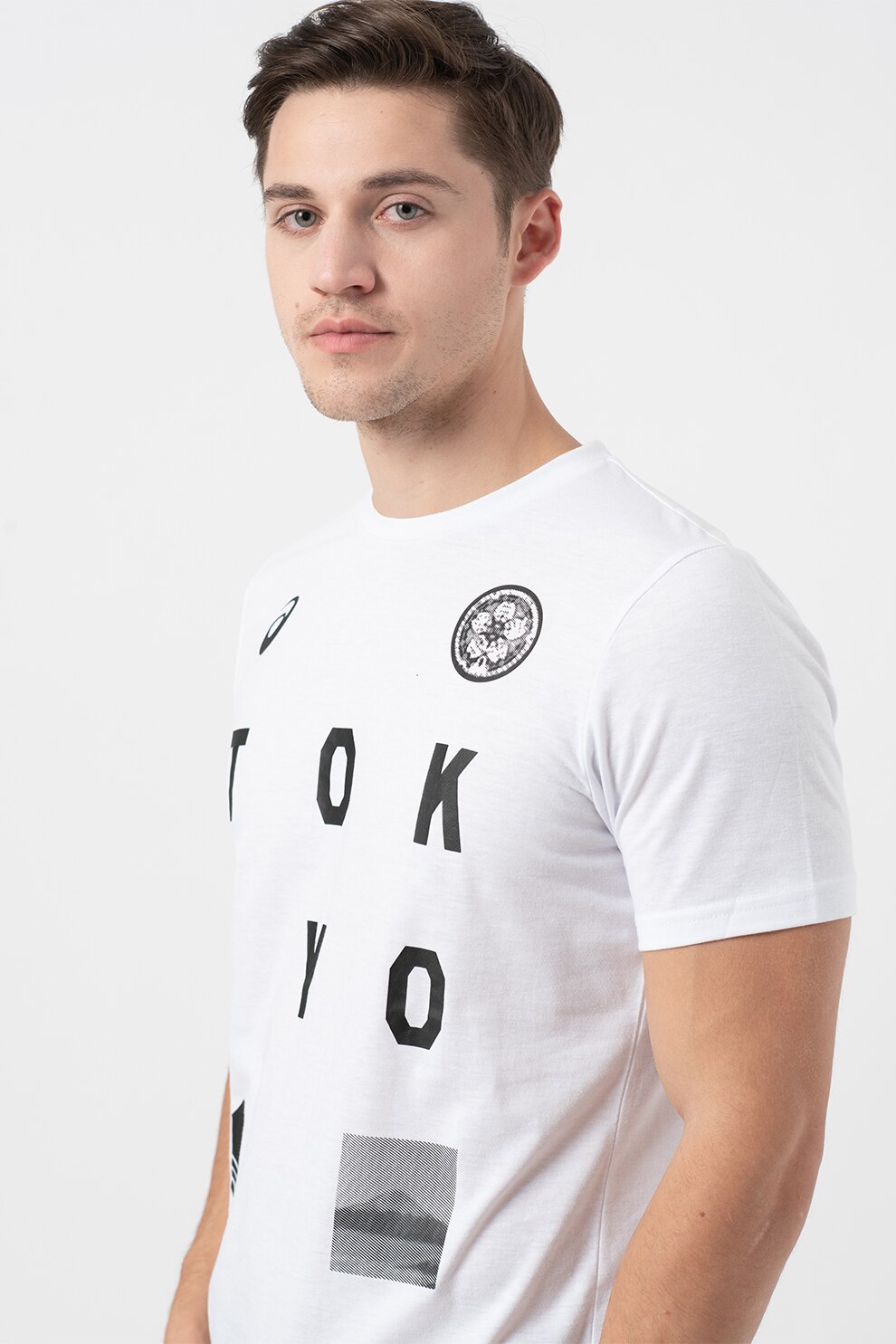 Asics, Tricou unisex pentru fitness Tyo City, Alb/Negru