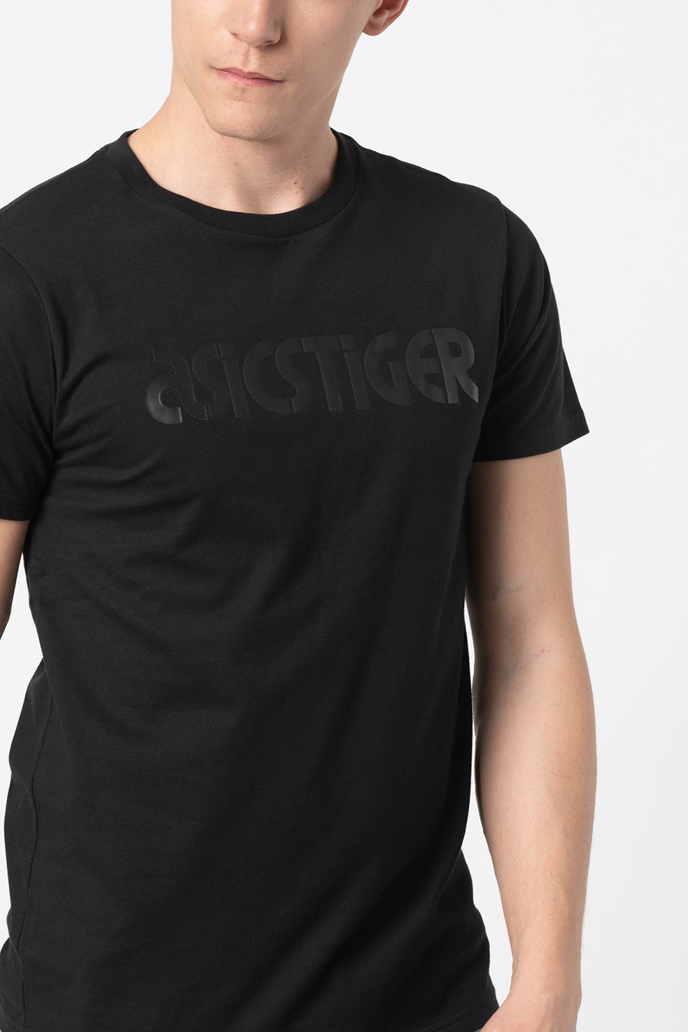 Asics, Tricou cu decolteu la baza gatului si logo, Negru