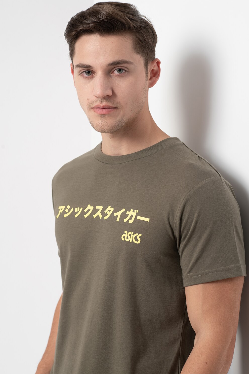 Asics, Tricou cu detaliu text, pentru antrenament, Verde militar