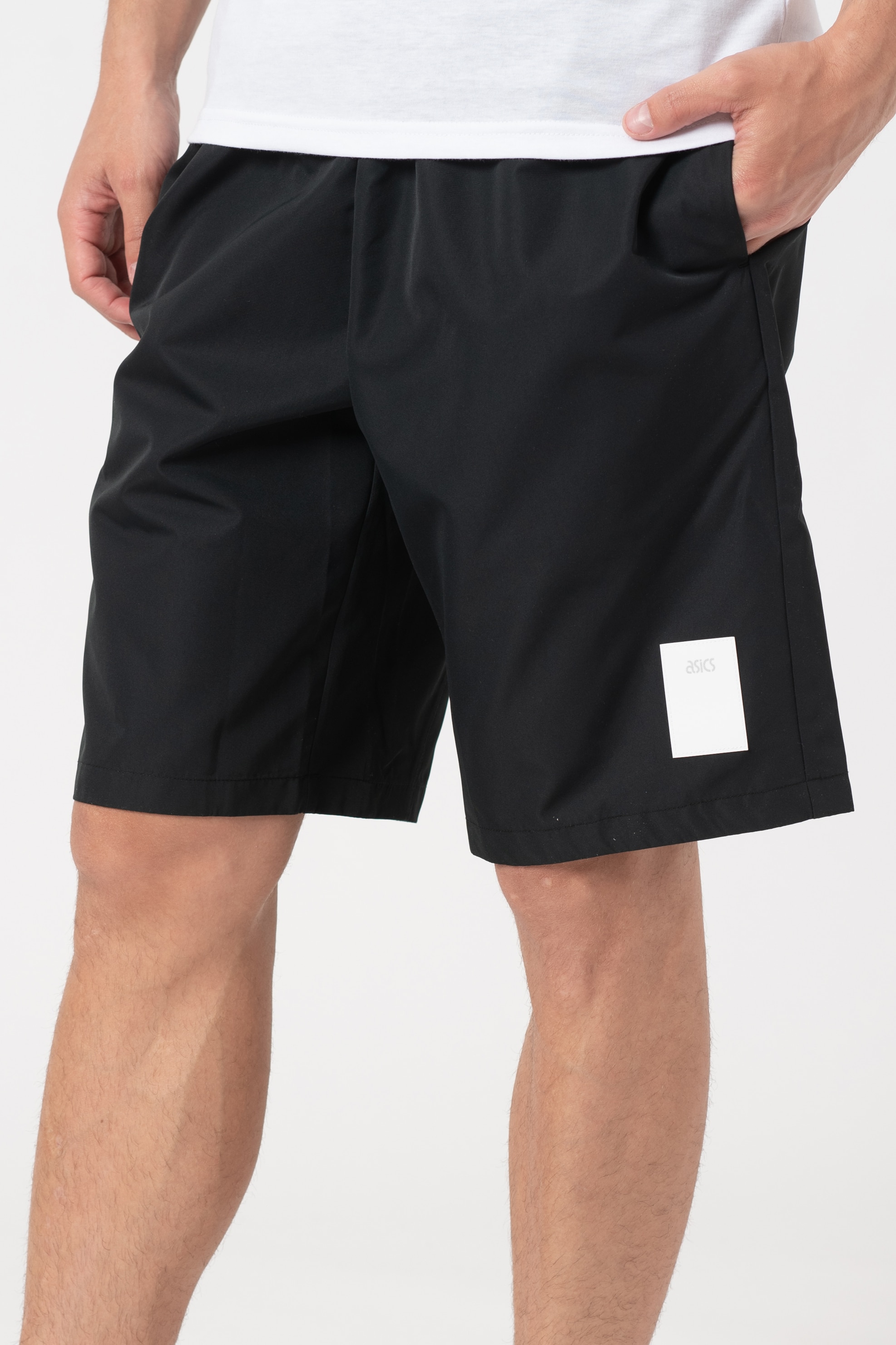 Asics, Pantaloni scurti cu snur in talie, pentru antrenament, Negru