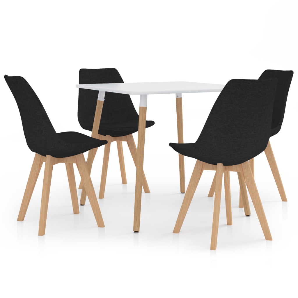Set de masa de bucatarie cu blat alb cu 4 scaune tapitate, vidaXL, Tesatura, 80 x 80 x 75 cm, Negru