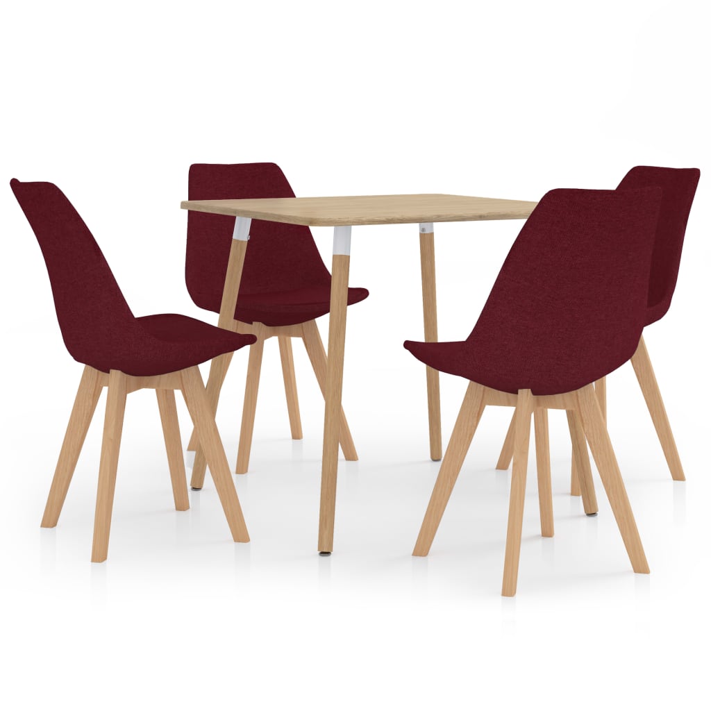 Set de masa de bucatarie cu 4 scaune tapitate, vidaXL, Tesatura, 80 x 80 x 75 cm, Rosu