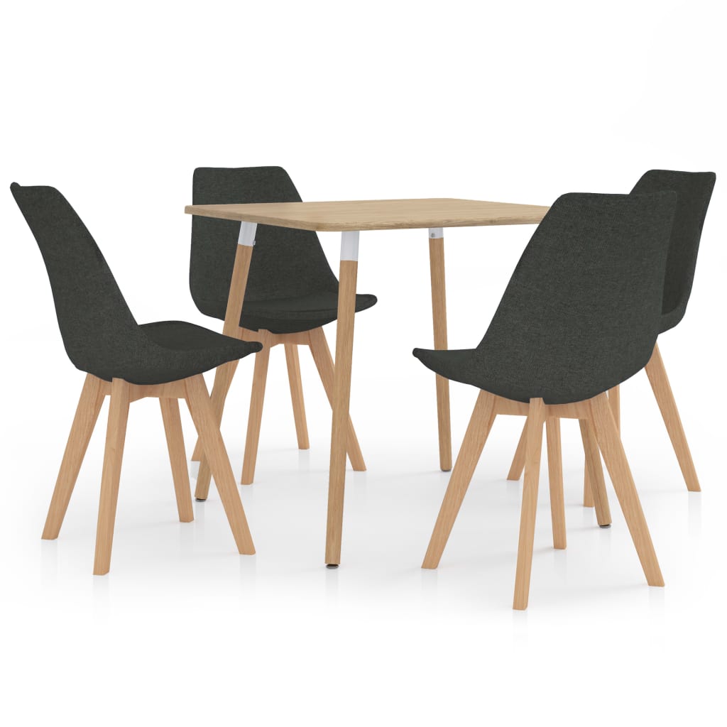 Set de masa de bucatarie cu 4 scaune tapitate, vidaXL, Tesatura, 80 x 80 x 75 cm, Gri inchis