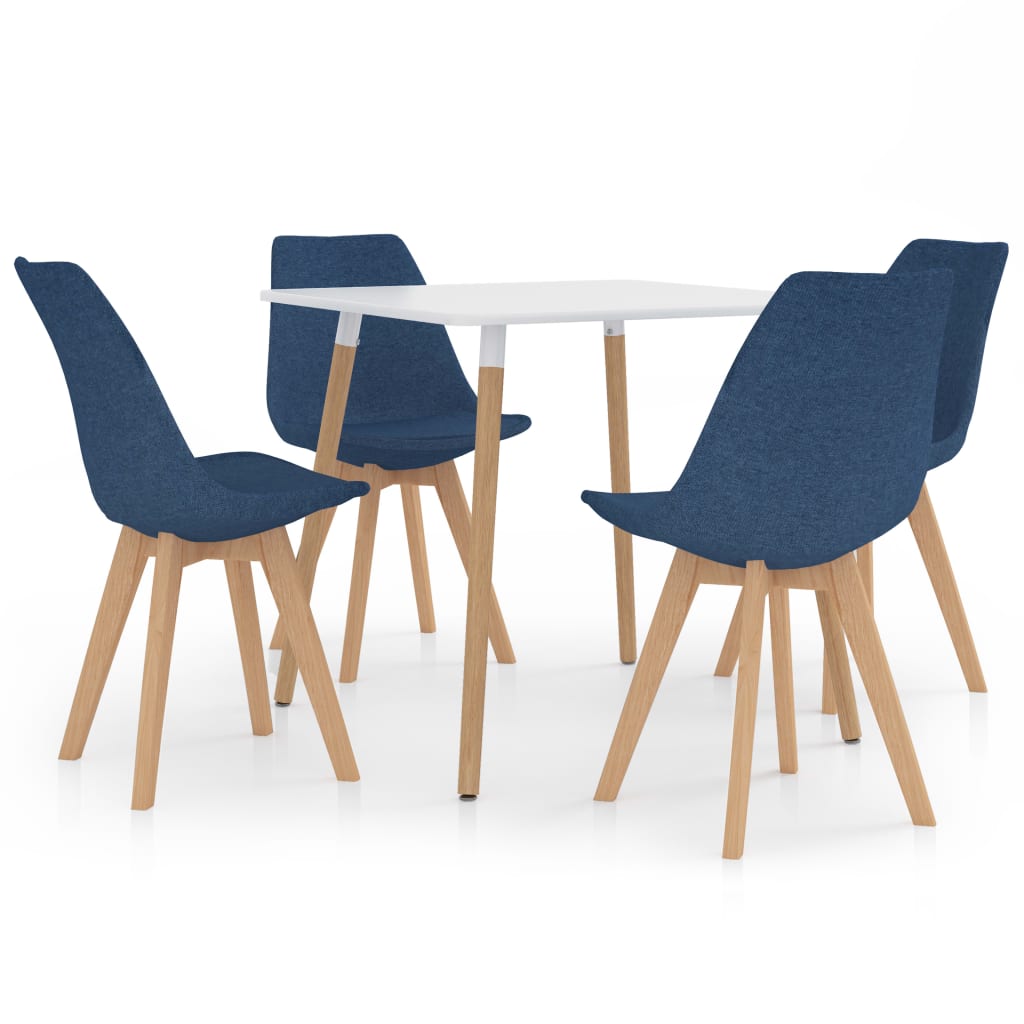 Set de masa de bucatarie cu blat alb cu 4 scaune tapitate, vidaXL, Tesatura, 80 x 80 x 75 cm, Albastru