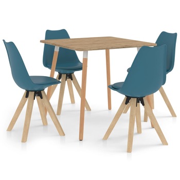 Set mobilier de bucatarie cu 5 piese cu scaune tapitate, vidaXL, Piele artificiala, 80 x 80 x 75 cm, Turcoaz