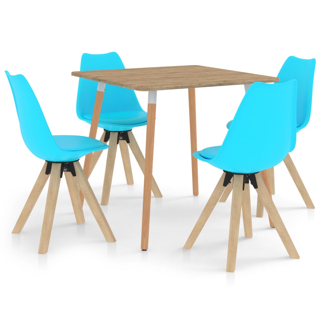 Set mobilier de bucatarie cu 5 piese cu scaune tapitate, vidaXL, Piele artificiala, 80 x 80 x 75 cm, Albastru deschis