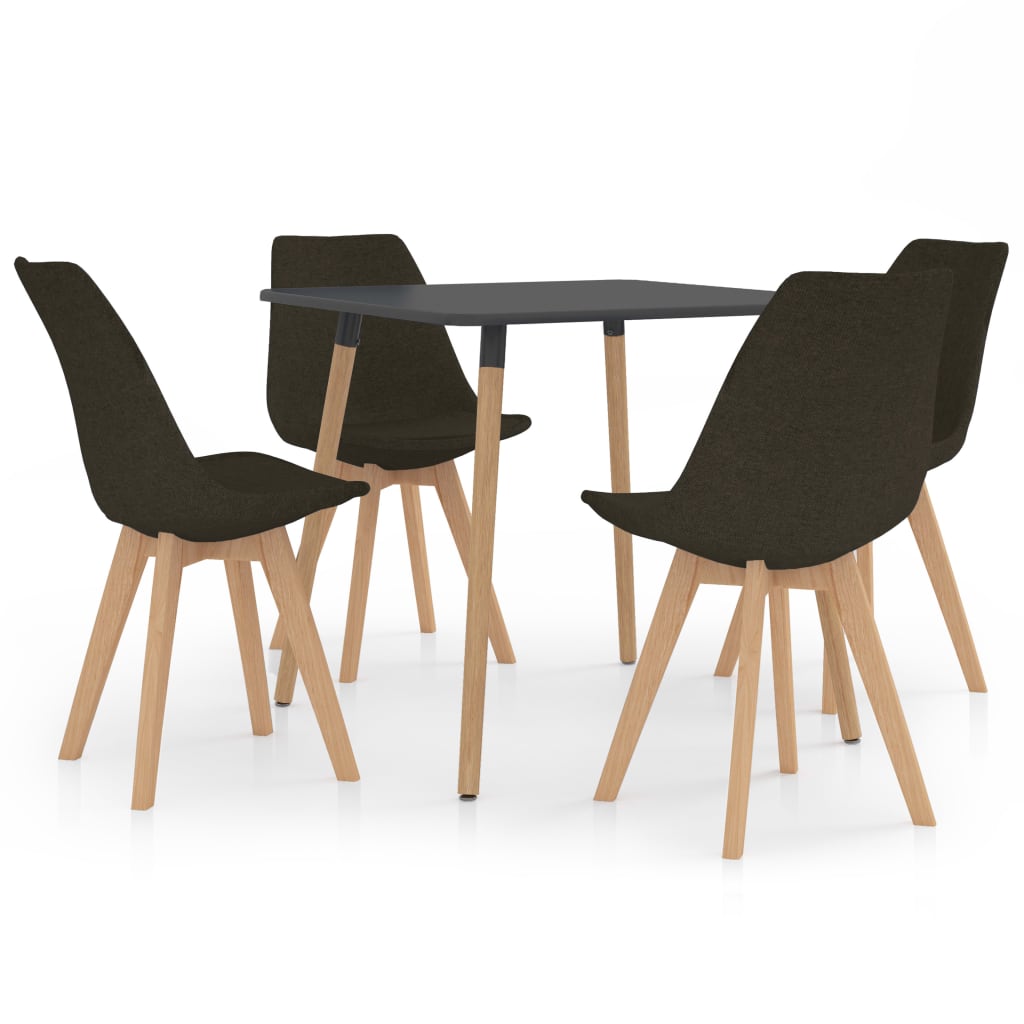 Set de masa de bucatarie cu blat gri cu 4 scaune tapitate, vidaXL, Tesatura, 80 x 80 x 75 cm, Maro inchis