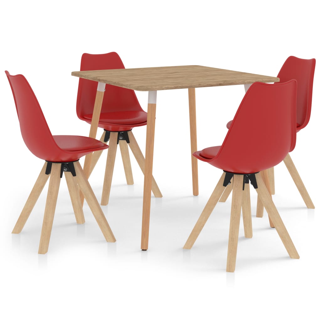 Set de masa de bucatarie cu 4 scaune tapitate cu piele ecologica, vidaXL, Piele artificiala, 80 x 80 x 75 cm, Rosu
