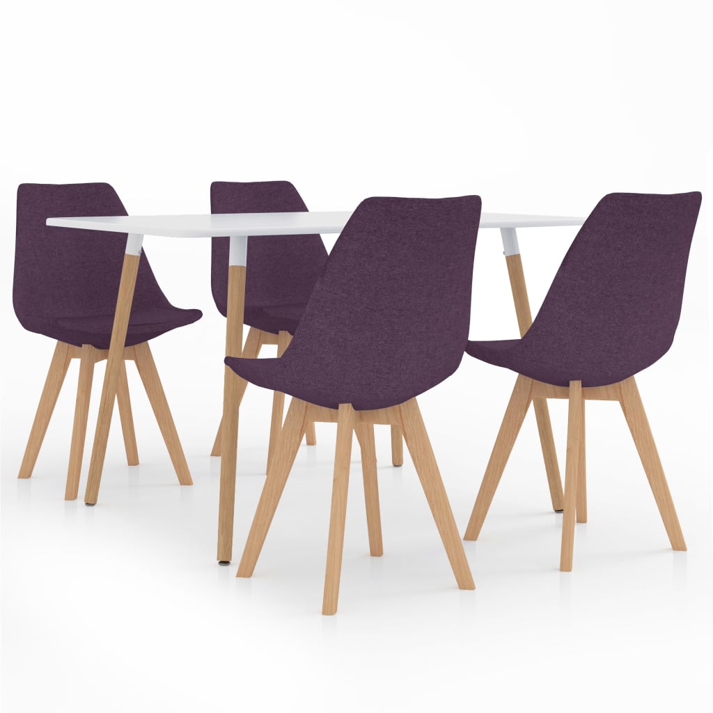 Set mobilier de bucatarie cu 1 masa cu blat alb si 4 scaune tapitate, vidaXL, Tesatura, 120 x 60 x 75 cm, Mov