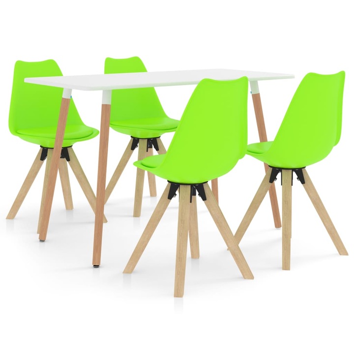 Комплект маса със столове vidaXL, 5 части, Изкуствена кожа/Бук, Зелен/Бял, 120 х 60 х 75 см