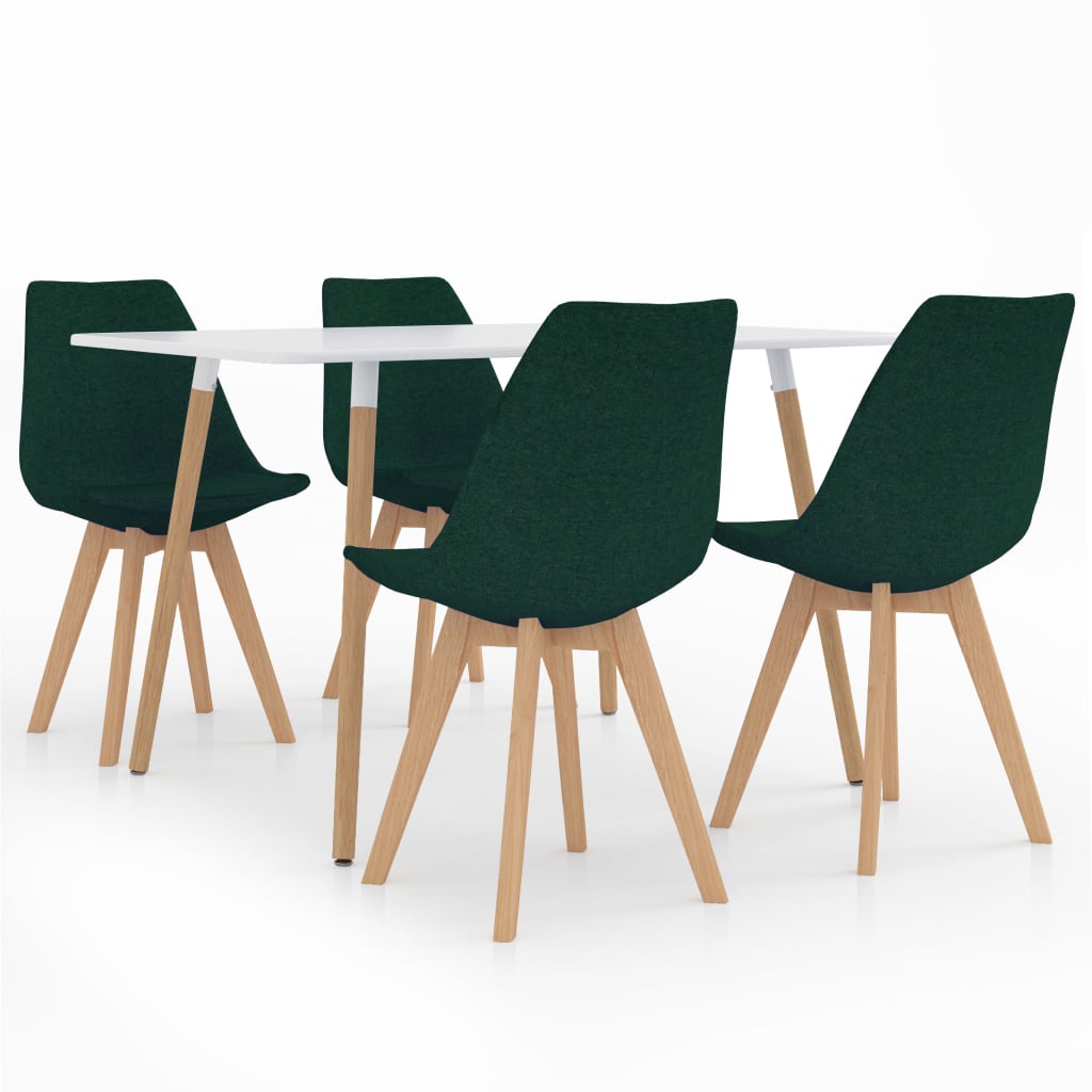 Set mobilier de bucatarie cu 1 masa cu blat alb si 4 scaune tapitate, vidaXL, Tesatura, 120 x 60 x 75 cm, Verde