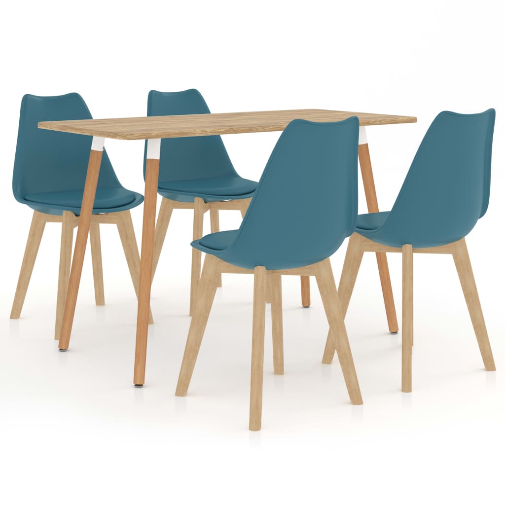 Set de masa de bucatarie cu 4 scaune cu sezut tapitat, vidaXL, Piele artificiala, 42 x 42 x 81 cm, Turcoaz