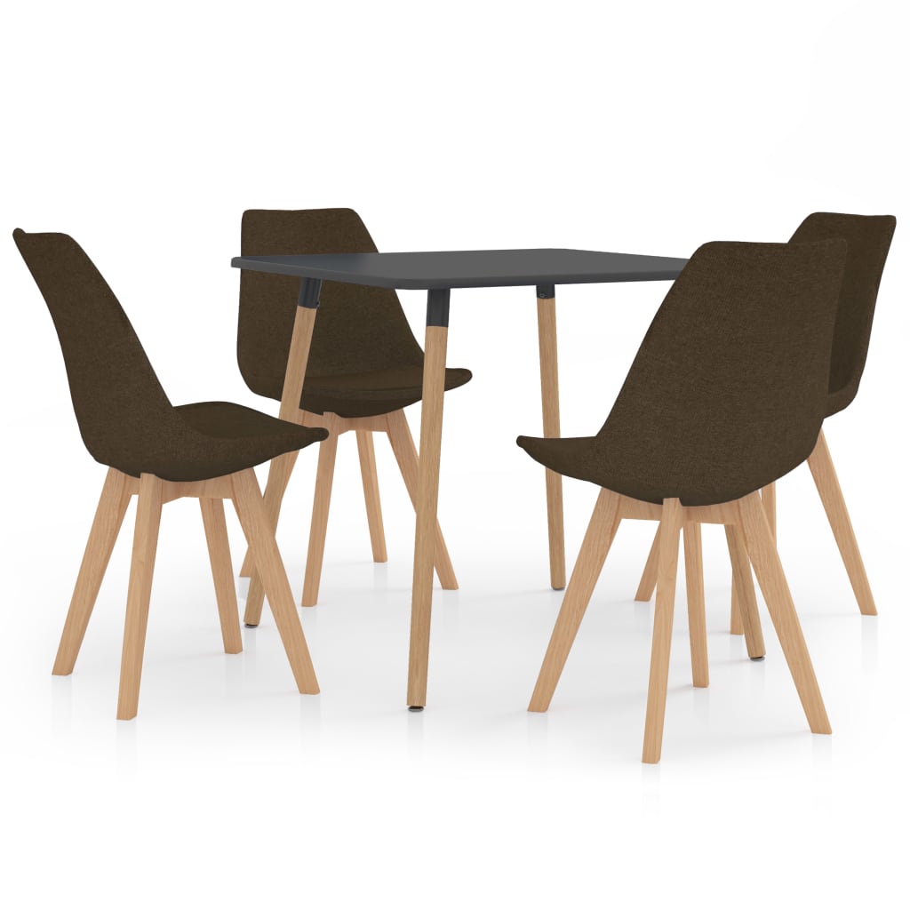 Set de masa de bucatarie cu blat gri cu 4 scaune tapitate, vidaXL, Tesatura, 80 x 80 x 75 cm, Maro