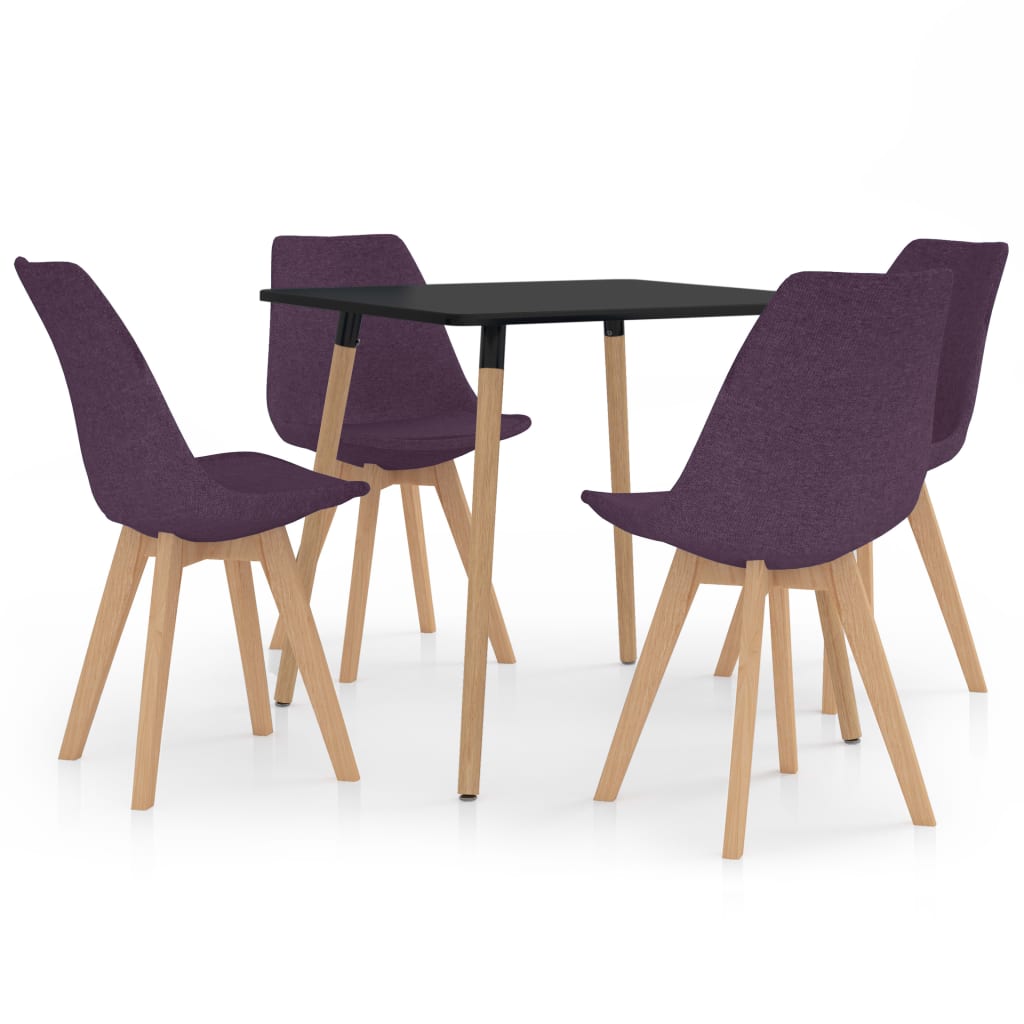 Set de masa de bucatarie cu blat negru cu 4 scaune tapitate, vidaXL, Tesatura, 80 x 80 x 75 cm, Mov