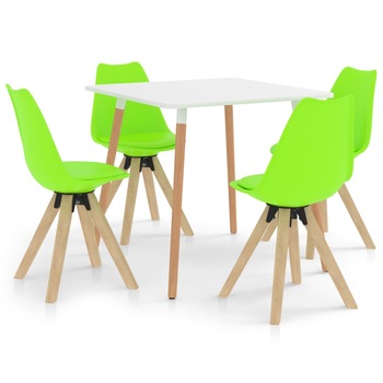 Set mobilier de bucatarie cu 1 masa cu blat alb si 4 scaune tapitate, vidaXL, Piele artificiala, 80 x 80 x 75 cm, Verde deschis Set mobilier de bucatarie cu 1 masa cu blat alb si 4 scaune tapitate, vidaXL, Piele artificiala, 80 x 80 x 75 cm, Verde deschis