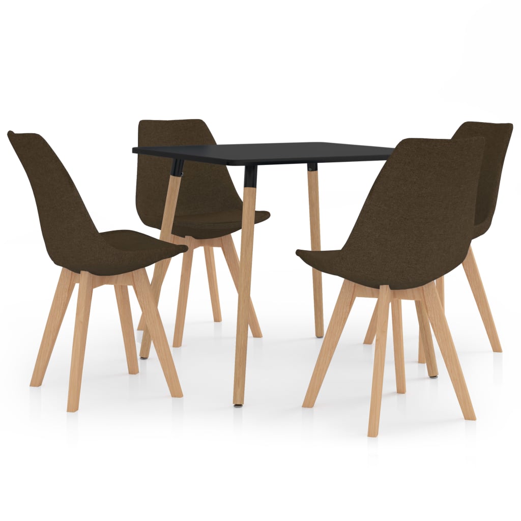 Set de masa de bucatarie cu blat negru cu 4 scaune tapitate, vidaXL, Tesatura, 80 x 80 x 75 cm, Maro