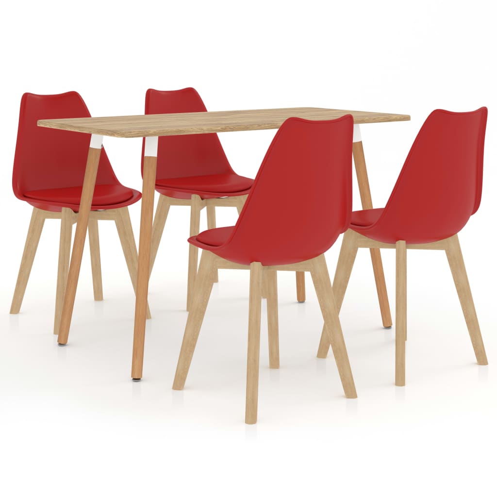 Set de masa de bucatarie cu 4 scaune cu sezut tapitat, vidaXL, Piele artificiala, 42 x 42 x 81 cm, Rosu