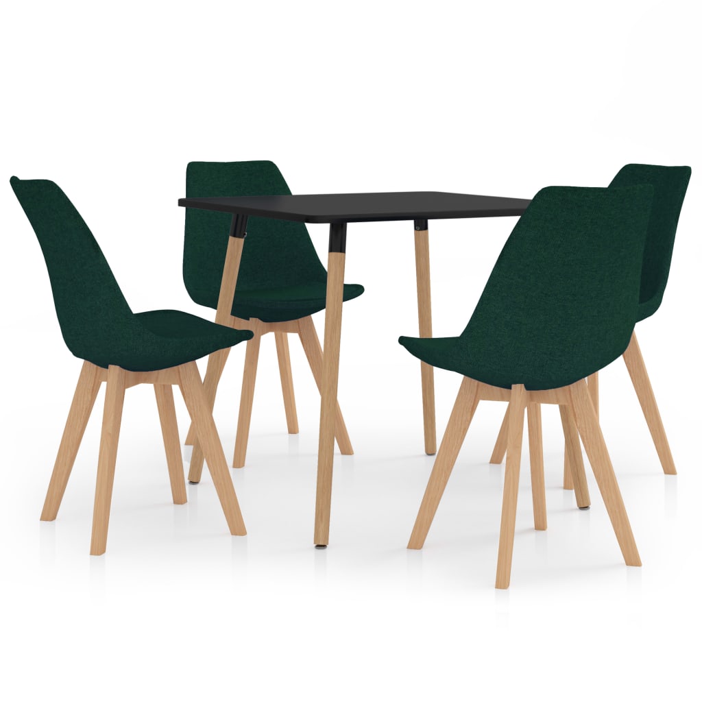 Set de masa de bucatarie cu blat negru cu 4 scaune tapitate, vidaXL, Tesatura, 80 x 80 x 75 cm, Verde