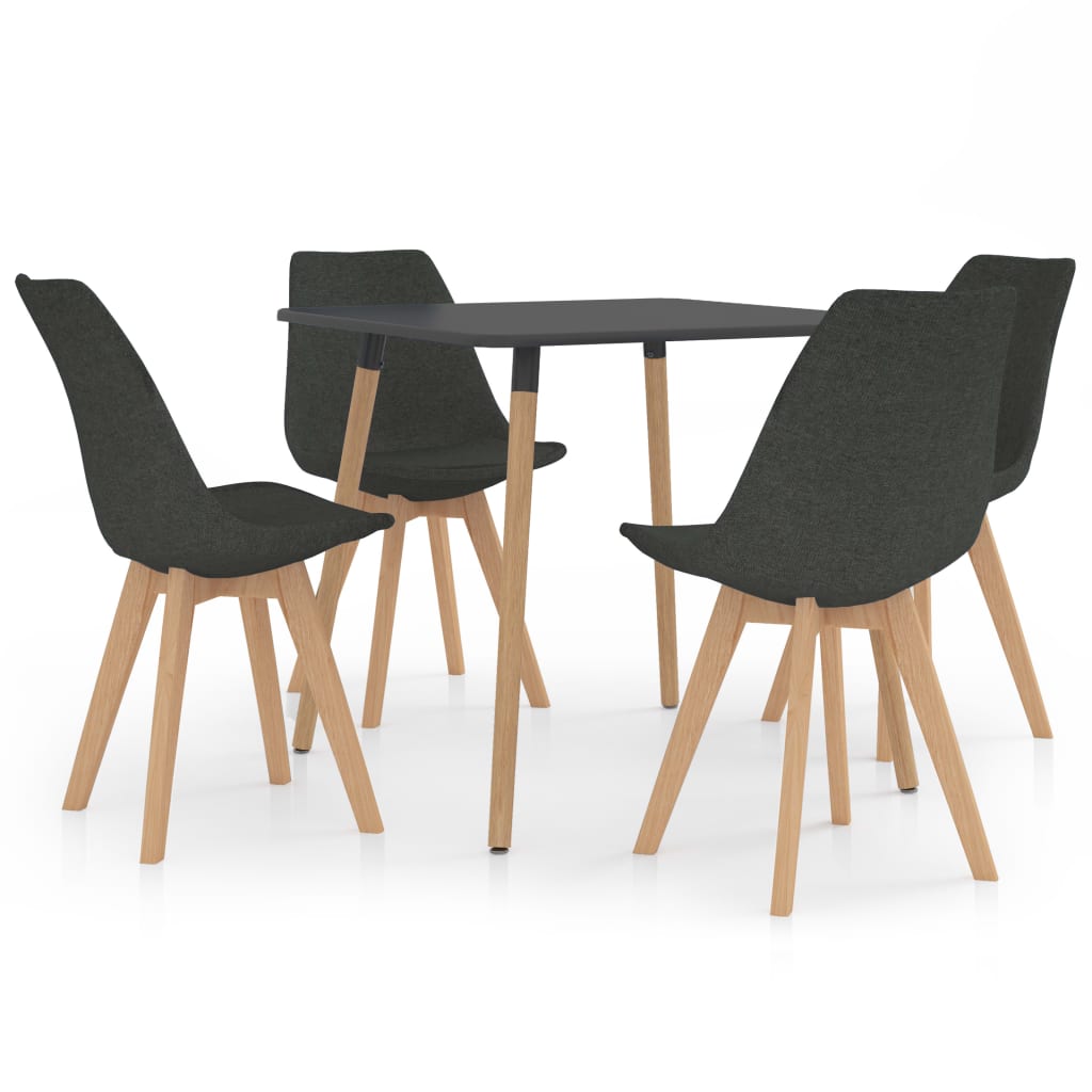 Set de masa de bucatarie cu blat gri cu 4 scaune tapitate, vidaXL, Tesatura, 80 x 80 x 75 cm, Gri inchis