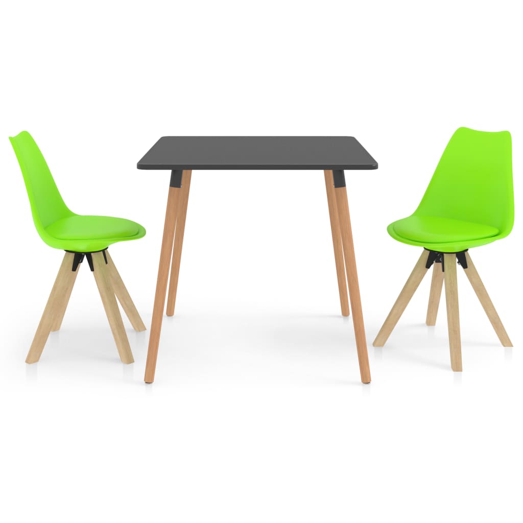 Set mobilier de bucatarie cu 1 masa cu blat gri cu 2 scaune cu sezut tapitat, vidaXL, Piele artificiala, 80 x 80 x 75 cm, Verde