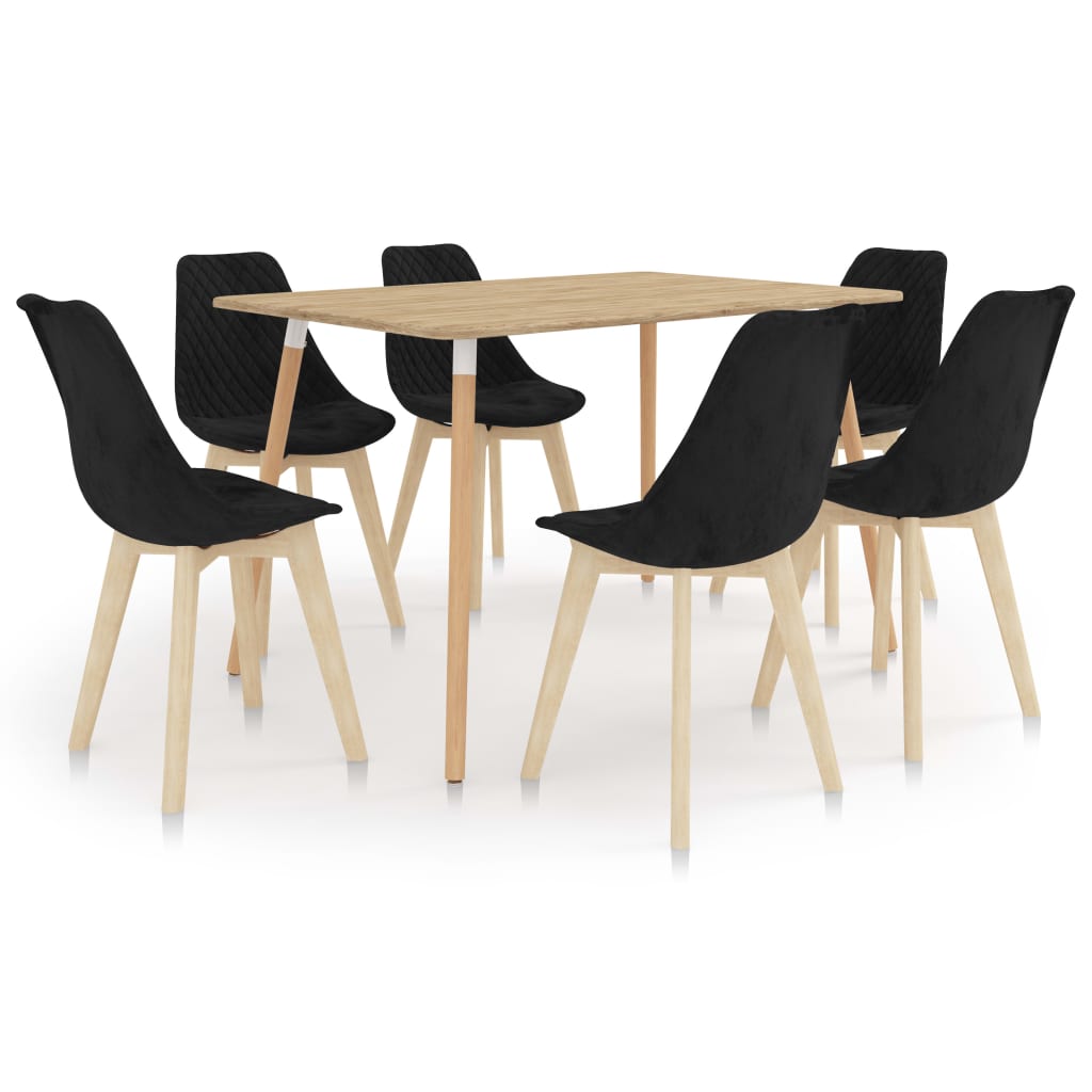 Set mobilier de bucatarie cu 1 masa si 6 scaune tapitate cu catifea, vidaXL, Catifea, 120 x 60 x 75 cm, Negru
