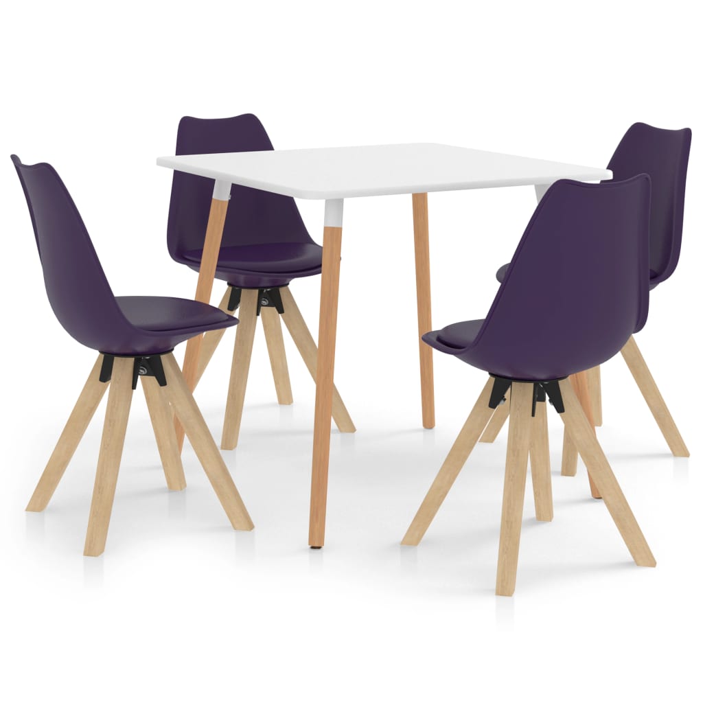 Set de masa de bucatarie cu blat alb si 4 scaune tapitate cu piele ecologica, vidaXL, Piele artificiala, 80 x 80 x 75 cm, Mov