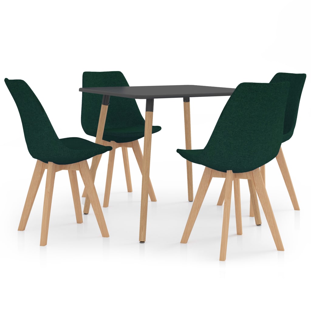 Set de masa de bucatarie cu blat gri cu 4 scaune tapitate, vidaXL, Tesatura, 80 x 80 x 75 cm, Verde