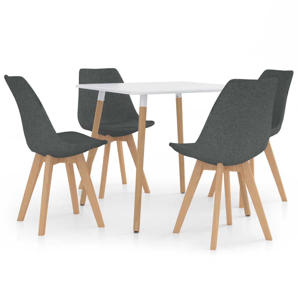 Set de masa de bucatarie cu blat alb cu 4 scaune tapitate, vidaXL, Tesatura, 80 x 80 x 75 cm, Gri deschis