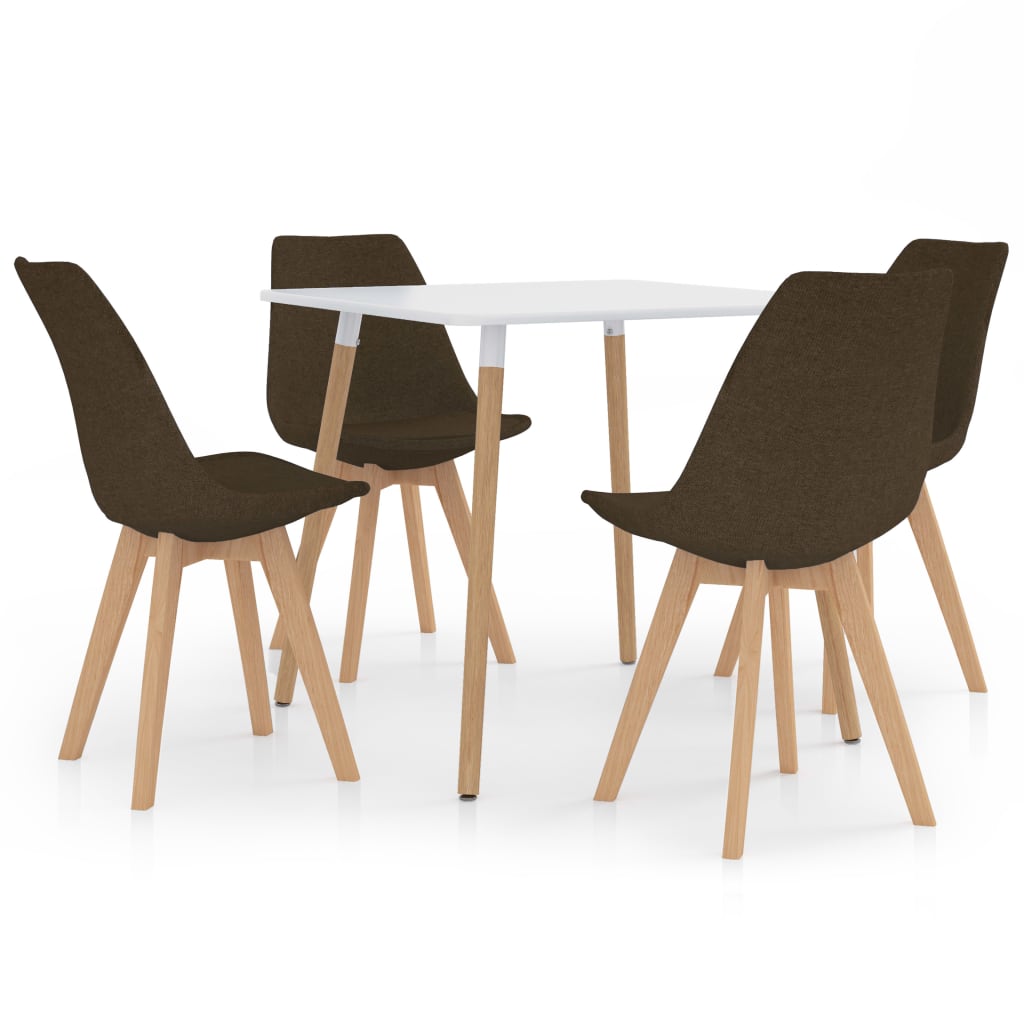 Set de masa de bucatarie cu blat alb cu 4 scaune tapitate, vidaXL, Tesatura, 80 x 80 x 75 cm, Maro