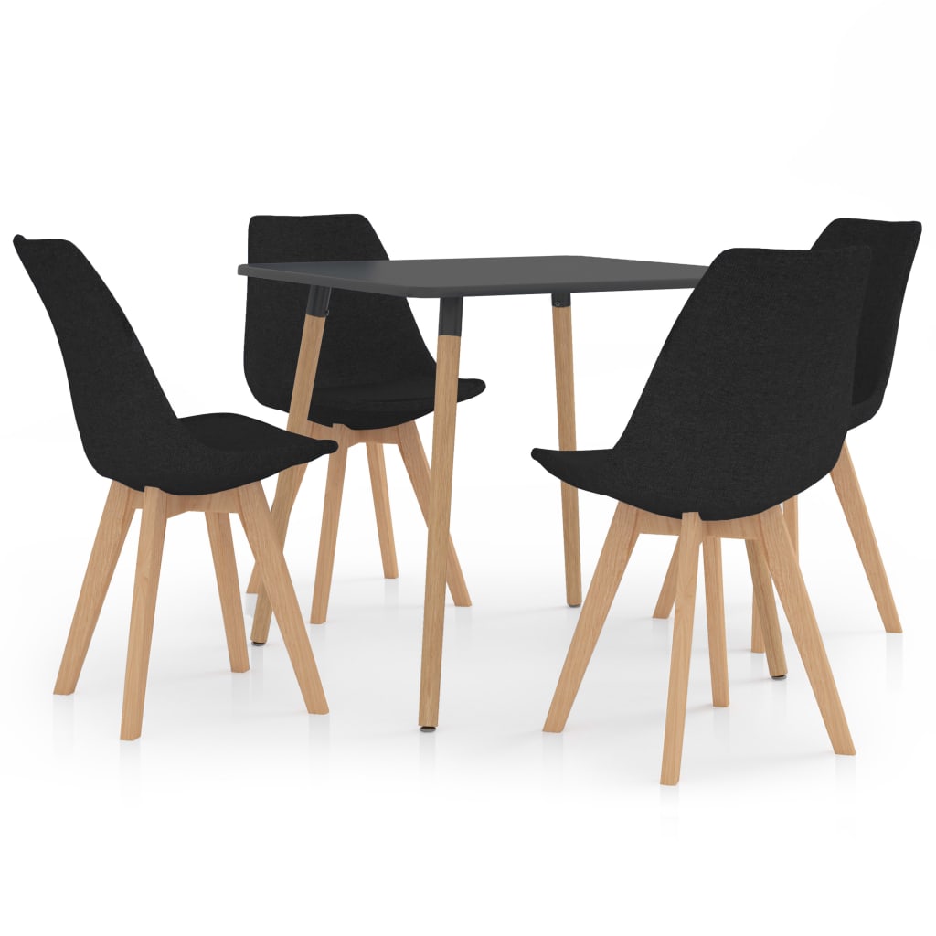 Set de masa de bucatarie cu blat gri cu 4 scaune tapitate, vidaXL, Tesatura, 80 x 80 x 75 cm, Negru