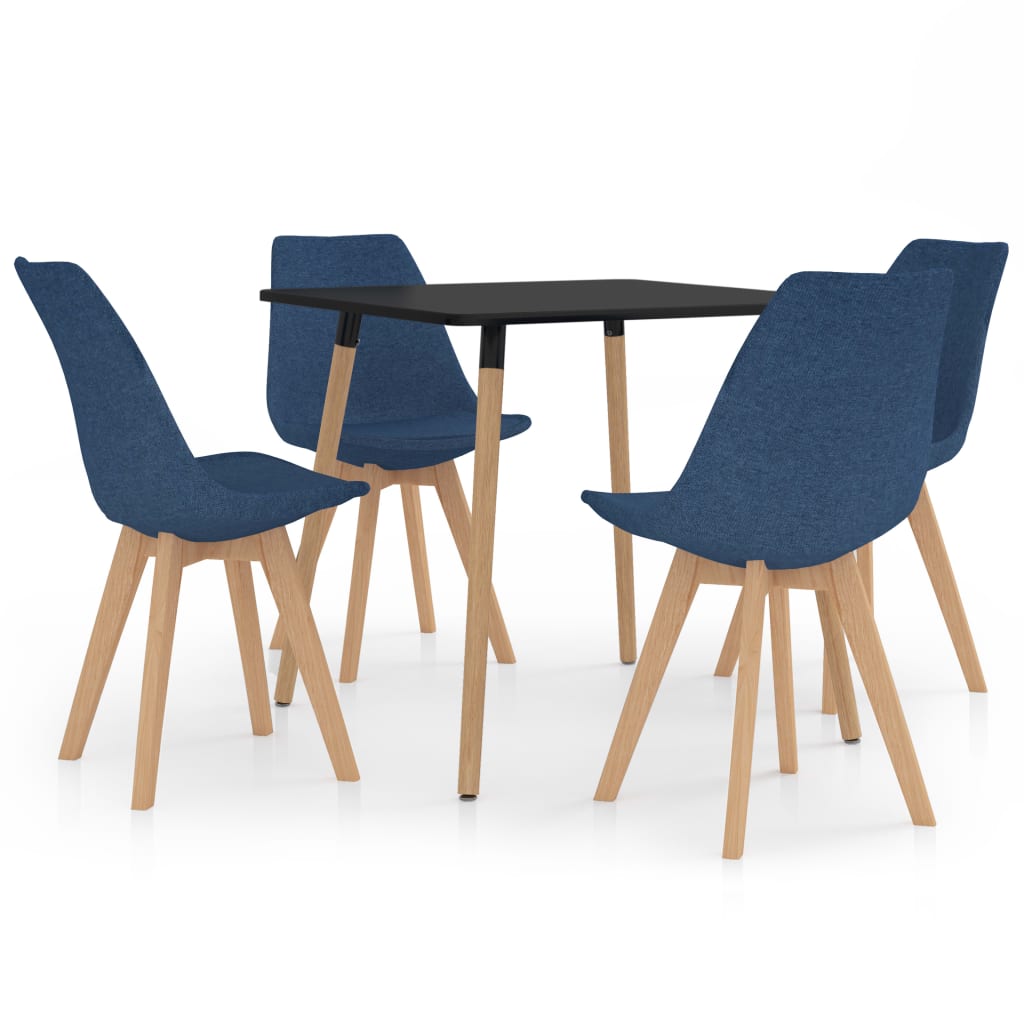 Set de masa de bucatarie cu blat negru cu 4 scaune tapitate, vidaXL, Tesatura, 80 x 80 x 75 cm, Albastru