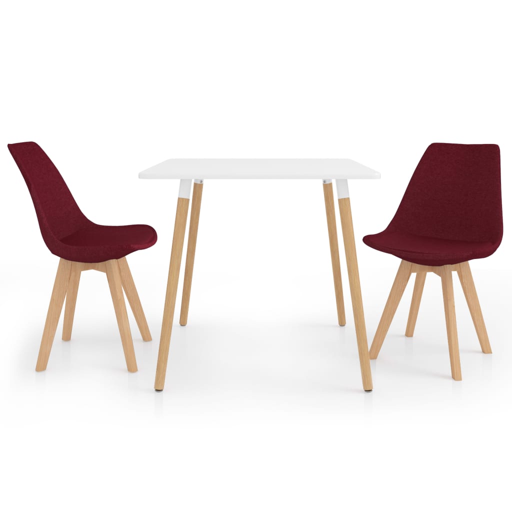 Set de masa de bucatarie cu blat alb si 2 scaune tapitate, vidaXL, Tesatura, 80 x 80 x 75 cm, Rosu