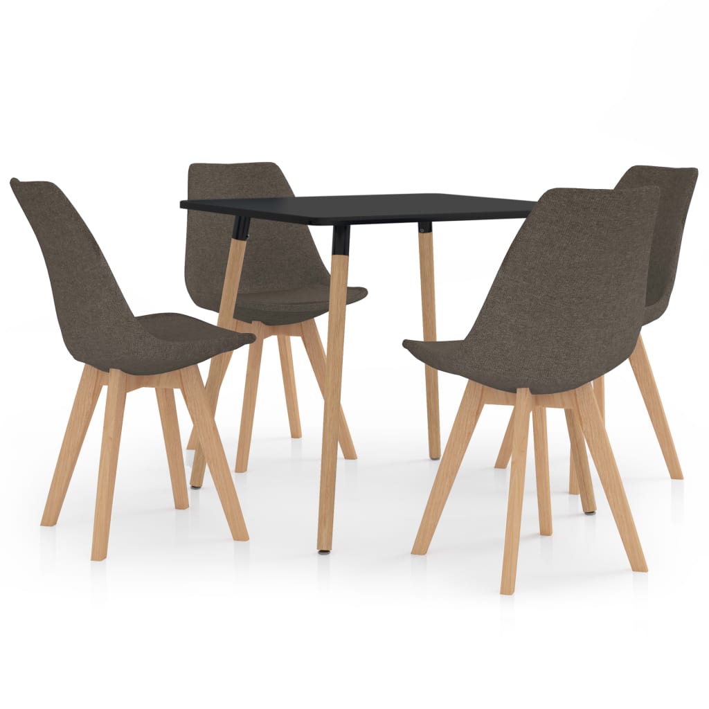 Set de masa de bucatarie cu blat negru cu 4 scaune tapitate, vidaXL, Tesatura, 80 x 80 x 75 cm, Cappuccino