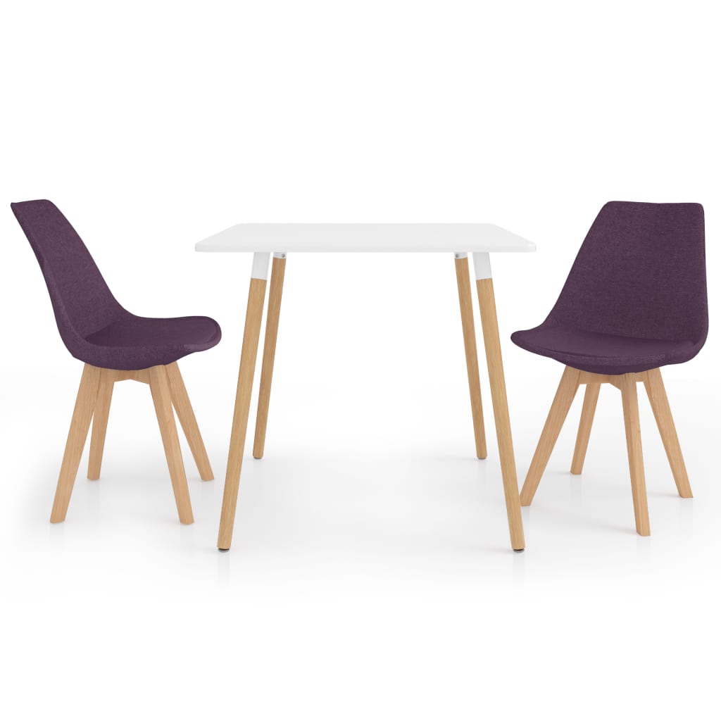 Set de masa de bucatarie cu blat alb si 2 scaune tapitate, vidaXL, Tesatura, 80 x 80 x 75 cm, Mov