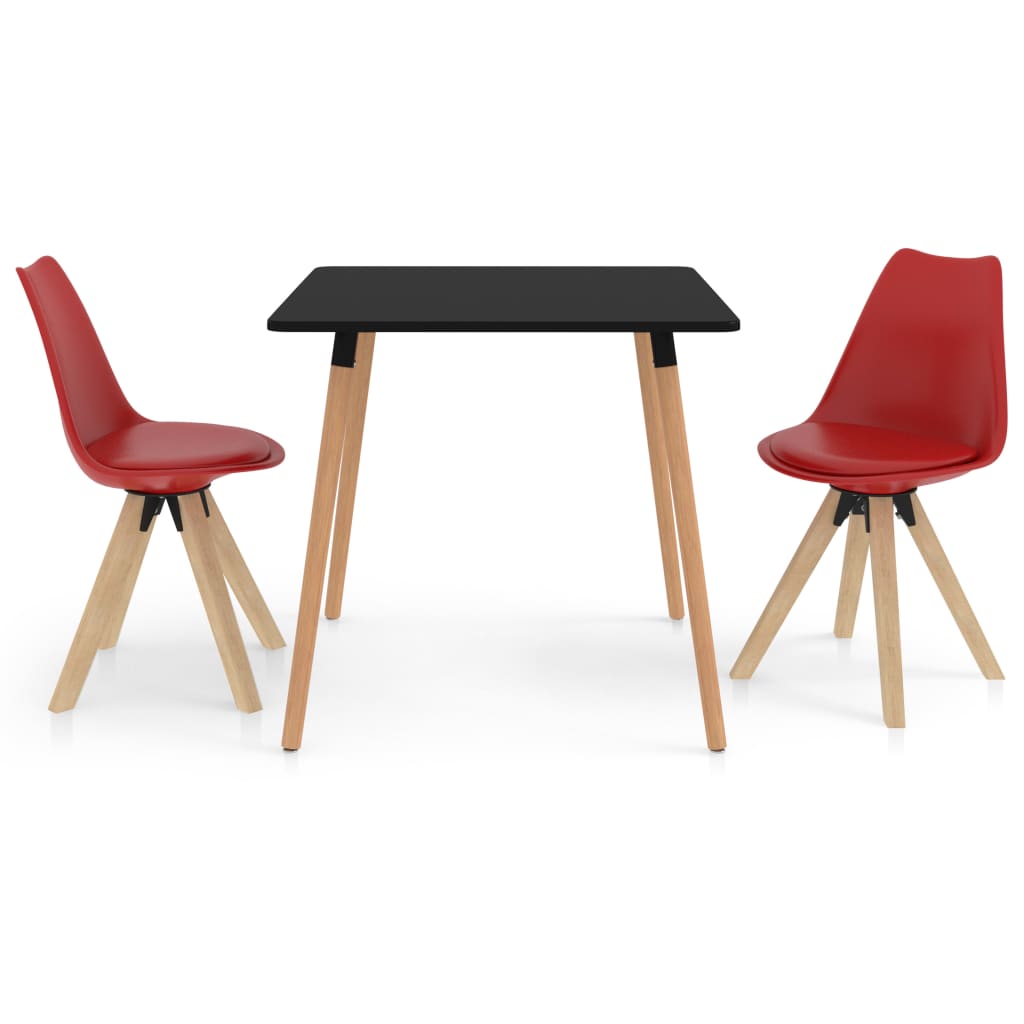 Set mobilier de bucatarie cu 1 masa cu blat negru si 2 scaune cu sezut tapitat, vidaXL, Piele artificiala, 80 x 80 x 75 cm, Rosu