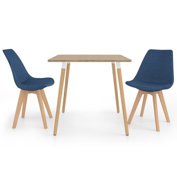 Set de masa de bucatarie cu 2 scaune tapitate, vidaXL, Tesatura, 80 x 80 x 75 cm, Albastru