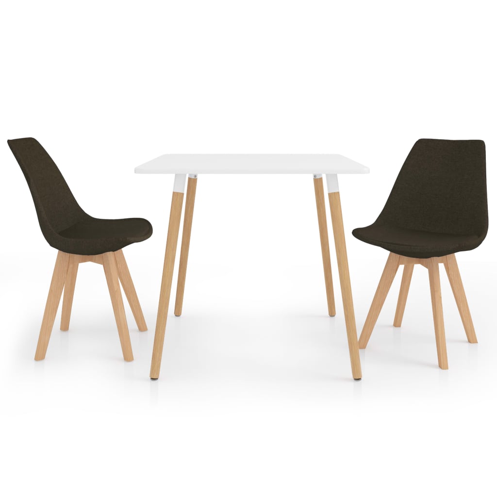Set de masa de bucatarie cu blat alb si 2 scaune tapitate, vidaXL, Tesatura, 80 x 80 x 75 cm, Maro inchis