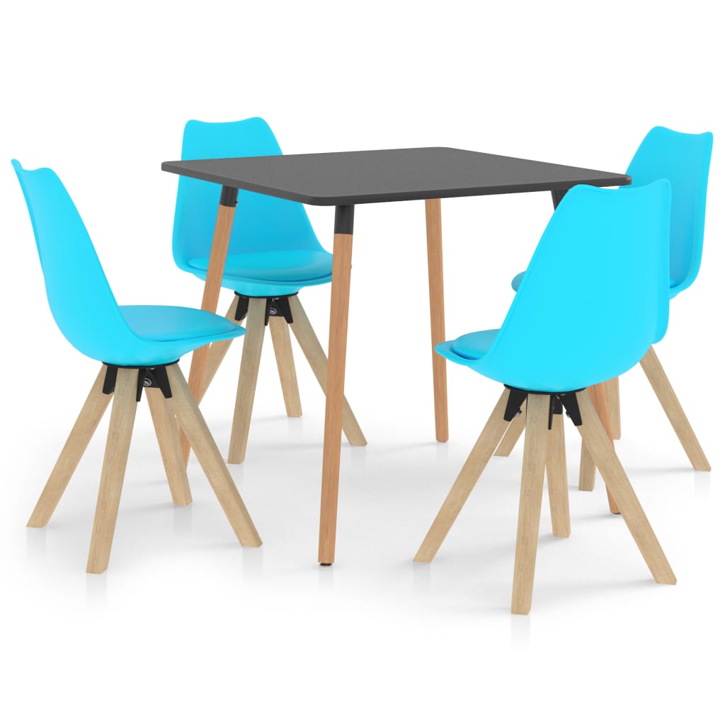 Set mobilier de bucatarie cu 1 masa cu blat gri si 4 scaune tapitate, vidaXL, Piele artificiala, 80 x 80 x 75 cm, Albastru deschis