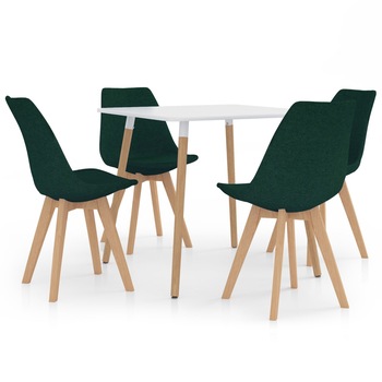Set de masa de bucatarie cu blat alb cu 4 scaune tapitate, vidaXL, Tesatura, 80 x 80 x 75 cm, Verde