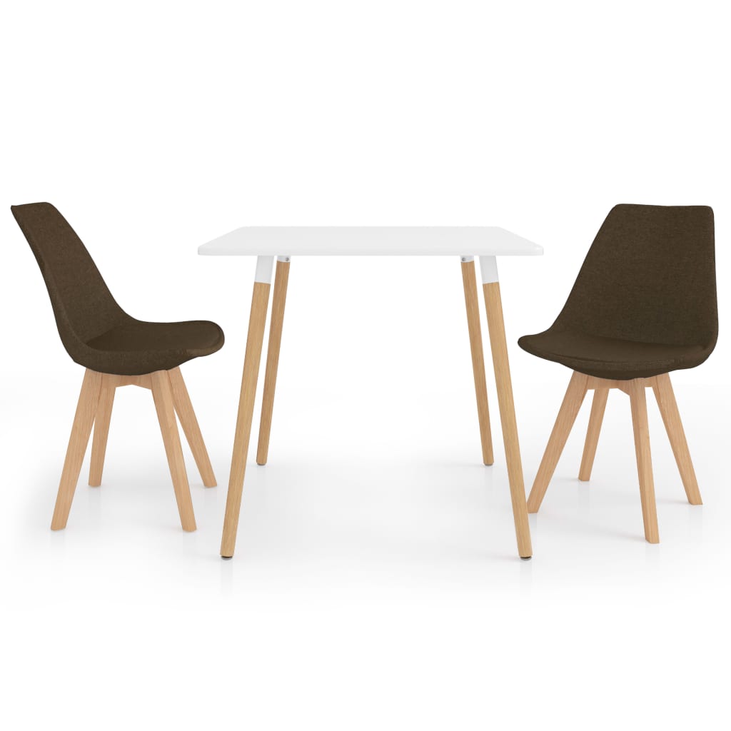 Set de masa de bucatarie cu blat alb si 2 scaune tapitate, vidaXL, Tesatura, 80 x 80 x 75 cm, Maro