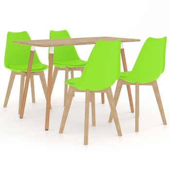 Set de masa de bucatarie cu 4 scaune cu sezut tapitat, vidaXL, Piele artificiala, 42 x 42 x 81 cm, Verde deschis