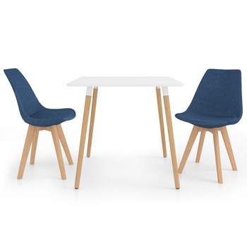 Set de masa de bucatarie cu blat alb si 2 scaune tapitate, vidaXL, Tesatura, 80 x 80 x 75 cm, Albastru Set de masa de bucatarie cu blat alb si 2 scaune tapitate, vidaXL, Tesatura, 80 x 80 x 75 cm, Albastru