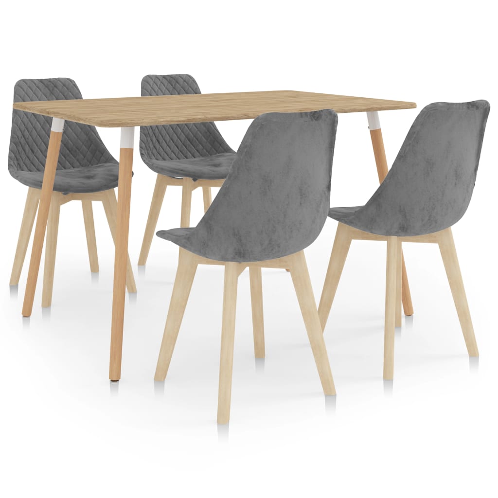 Set de masa de bucatarie cu 4 scaune tapitate cu catifea, vidaXL, Catifea, 49 x 57 x 82 cm, Gri