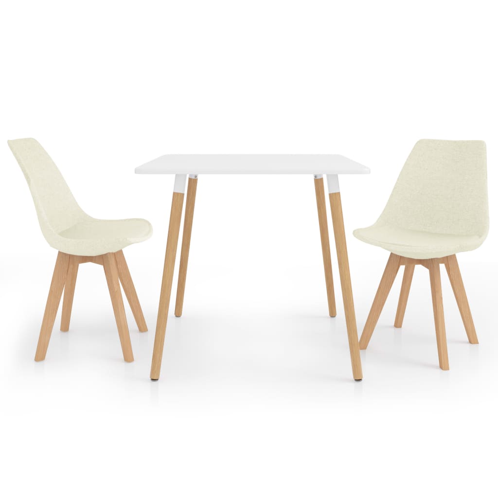 Set de masa de bucatarie cu blat alb si 2 scaune tapitate, vidaXL, Tesatura, 80 x 80 x 75 cm, Crem
